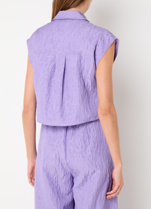 Essentiel Antwerp Mouwloze cropped blouse met jacquard dessin - achterkant paars