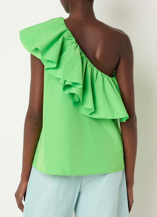Essentiel Antwerp One shoulder top met volant - achterkant groen