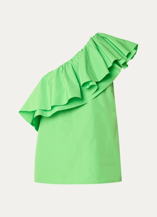 Essentiel Antwerp One shoulder top met volant - voorkant 2 groen