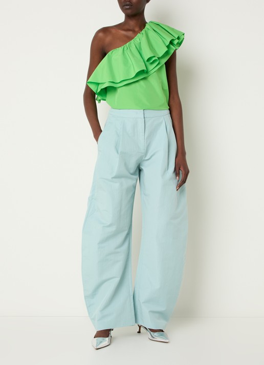 Essentiel Antwerp One shoulder top met volant - voorkant 3 groen