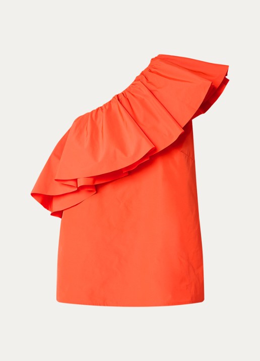 Essentiel Antwerp One shoulder top met volant - voorkant 3 oranjerood