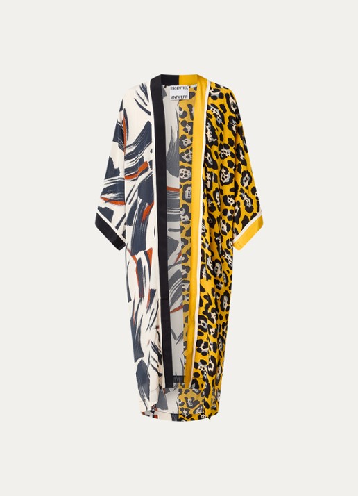 Essentiel Antwerp Openvallend vest met panterprint - voorkant 2 geel