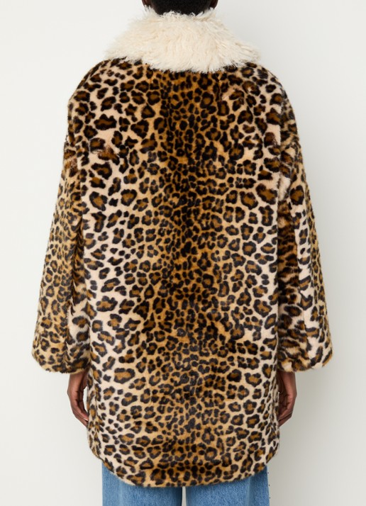 Essentiel Antwerp Oversized mantel van imitatiebont met panterprint - achterkant 4 bruin