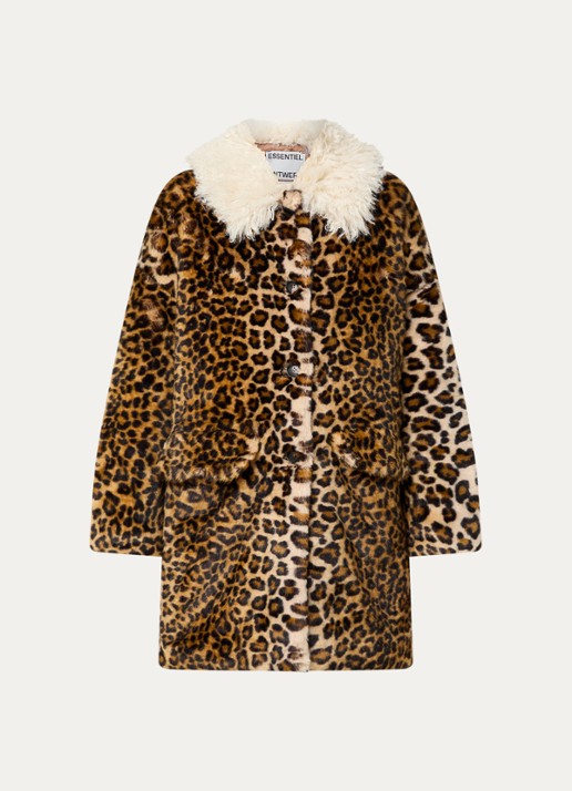 Essentiel Antwerp Oversized mantel van imitatiebont met panterprint - voorkant 2 bruin