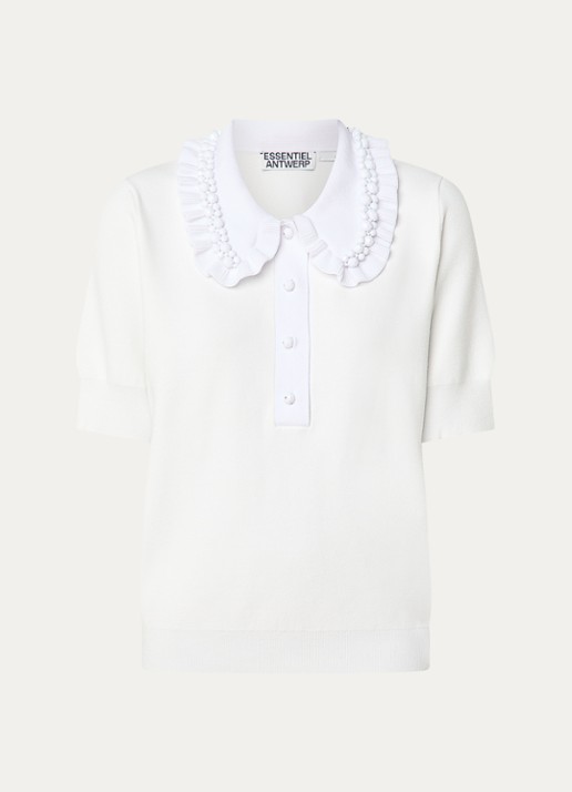 Essentiel Antwerp Polo met Peter Pan-kraag en kralendecoratie - voorkant 3 wit