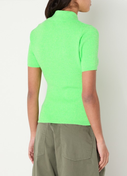 Essentiel Antwerp Ribgebreide polo met gemêleerd dessin - achterkant neongroen
