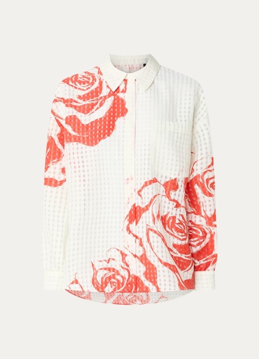 Essentiel Antwerp Semi-transparante blouse met print - voorkant rood