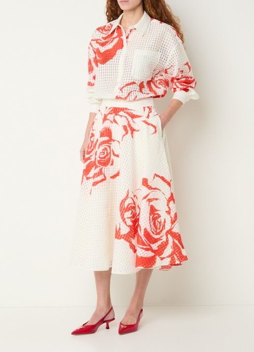 Essentiel Antwerp Semi-transparante blouse met print - voorkant 2 rood