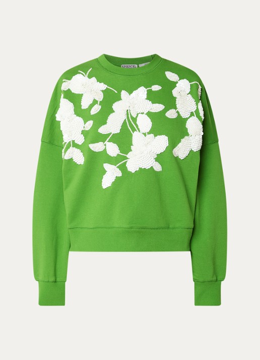 Essentiel Antwerp Sweater met pailletten - voorkant 2 groen