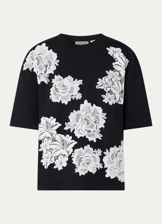 Essentiel Antwerp T-shirt met borduring - voorkant donkerblauw