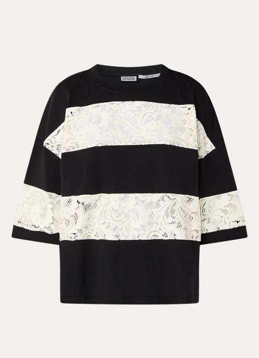 Essentiel Antwerp T-shirt met broderie - voorkant 2 zwart