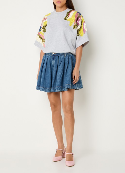 Essentiel Antwerp T-shirt met pailletten - voorkant 3 grijsmele