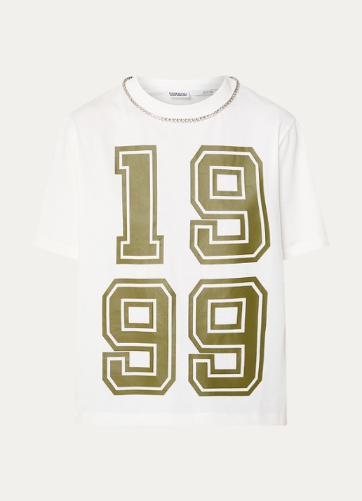 Essentiel Antwerp T-shirt met print en strass - voorkant 3 wit