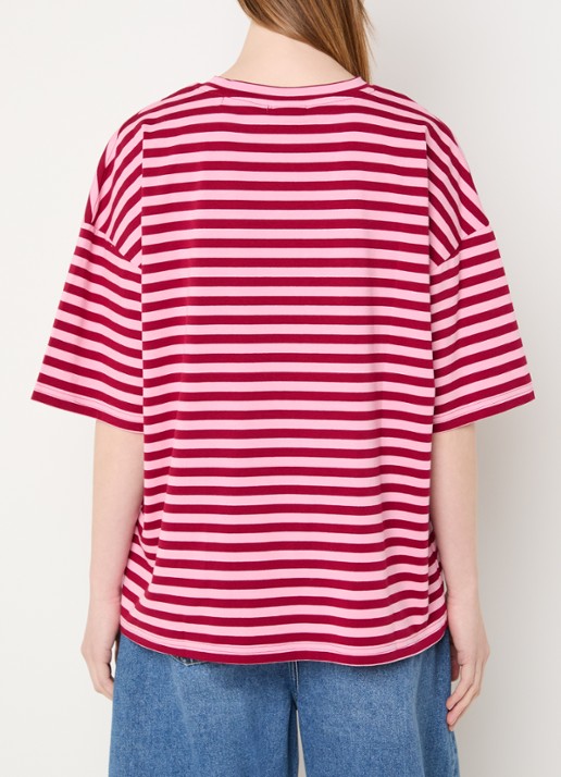 Essentiel Antwerp T-shirt met streepprint en strass  - achterkant 4 rood