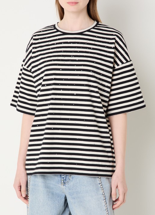 Essentiel Antwerp T-shirt met streepprint en strass