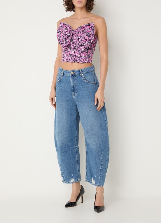Essentiel Antwerp Top met bloemenprint en strikdetail - voorkant 3 paars