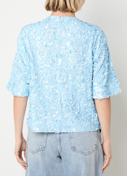 Essentiel Antwerp Top met pailletten - achterkant lichtblauw