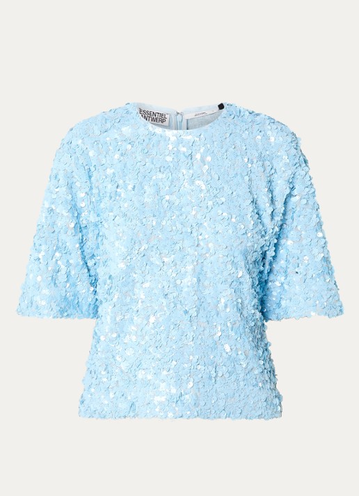 Essentiel Antwerp Top met pailletten - voorkant 3 lichtblauw