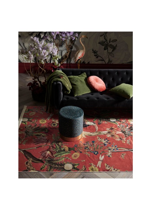 Essenza Airen vloerkleed met botanisch dessin  - voorkant 4 rood