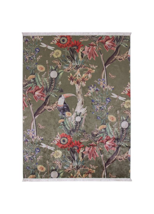 Essenza Airen vloerkleed met botanisch dessin  - voorkant mosgroen
