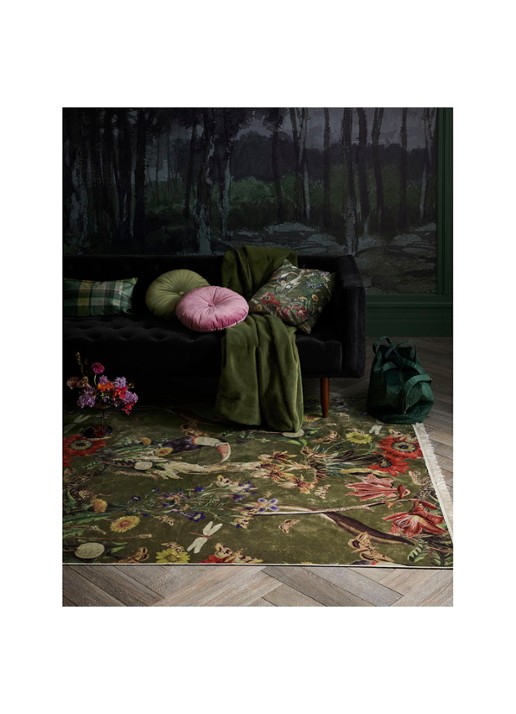 Essenza Airen vloerkleed met botanisch dessin  - voorkant 2 mosgroen