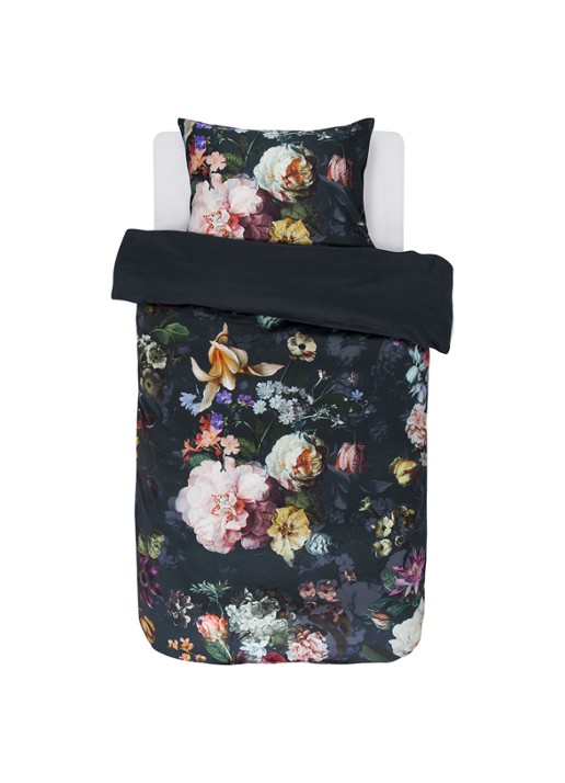 Essenza Fleur katoensatijn dekbedovertrekset- inclusief kussenslopen - voorkant donkerblauw