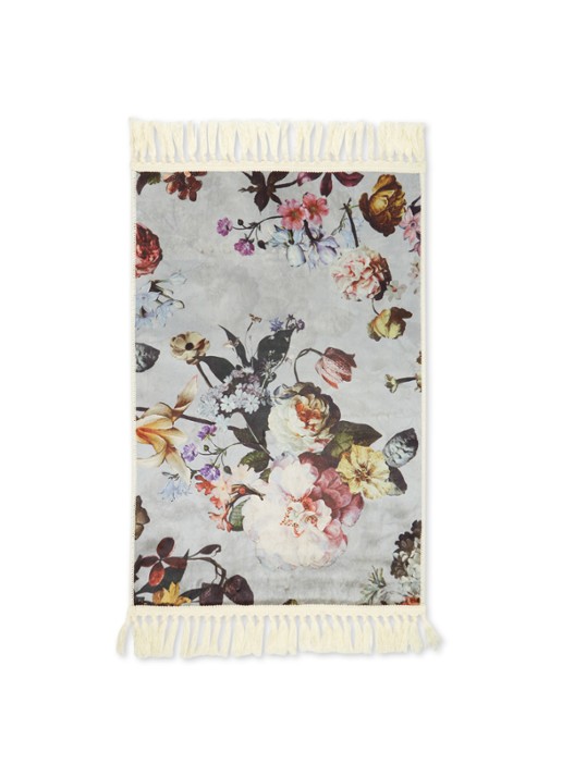 Essenza Fleur vloerkleed met bloemenprint 60 x 90 cm - voorkant 2 lichtgrijs
