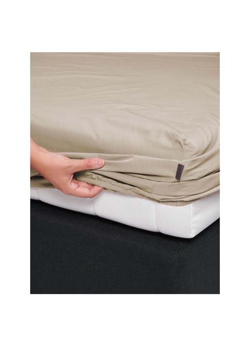 Essenza Minte hoeslaken van katoensatijn 300TC, hoekhoogte 35 cm - voorkant 2 beige