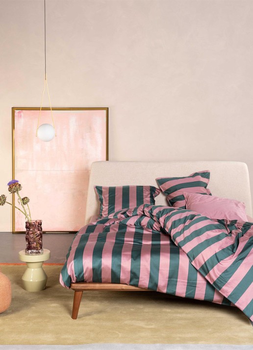 Essenza Minte Stripe dekbedovertrek van katoensatijn 300TC - inclusief kussensloop - voorkant 10 roze