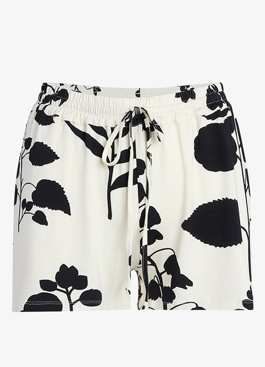 Essenza Nori Liva straight fit korte broek met bloemenprint - voorkant 4 gebroken wit