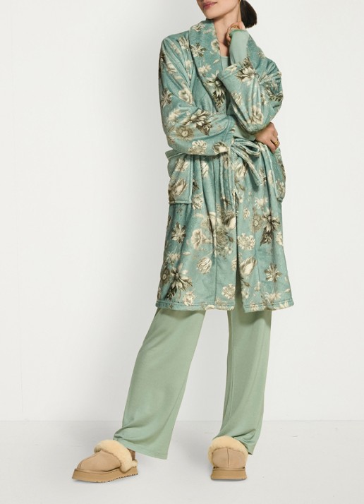 Essenza Steff Florean badjas met bloemenprint - achterkant groen
