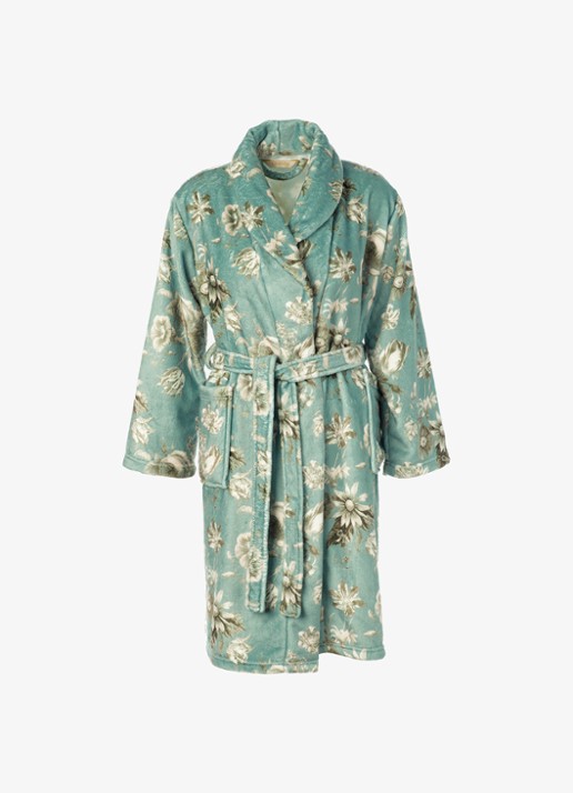 Essenza Steff Florean badjas met bloemenprint - voorkant 2 groen