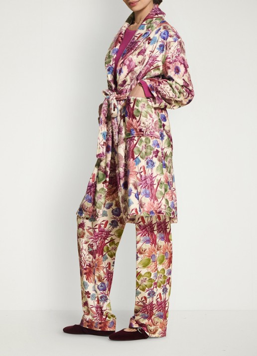 Essenza Steff Violesta badjas met bloemenprint - detail vanillegeel