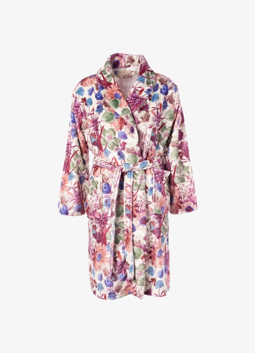Essenza Steff Violesta badjas met bloemenprint - voorkant 4 vanillegeel