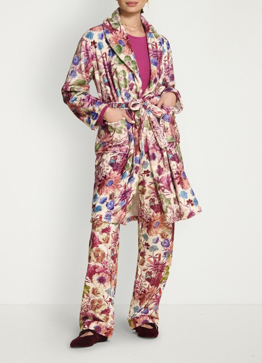 Essenza Steff Violesta badjas met bloemenprint - voorkant 5 vanillegeel