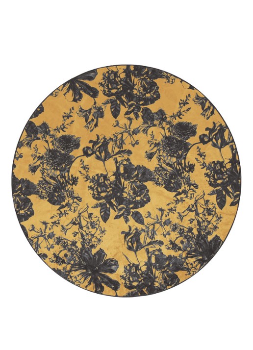 Essenza Vivienne vloerkleed met bloemenprint 90 cm - voorkant okergeel