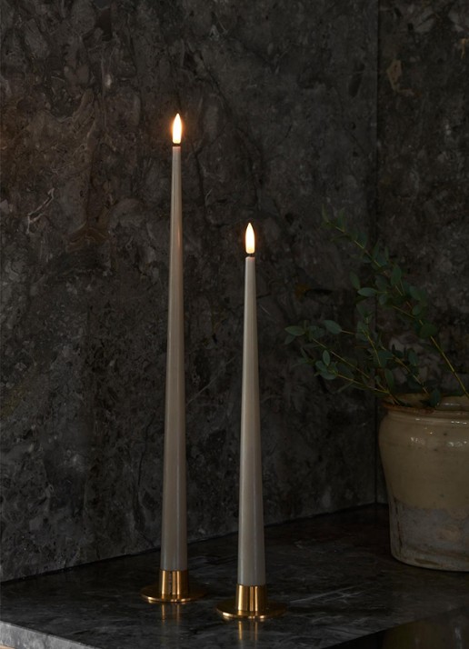 ester & erik LED-kaars 30 cm set van 2 - voorkant 2 olijfgroen