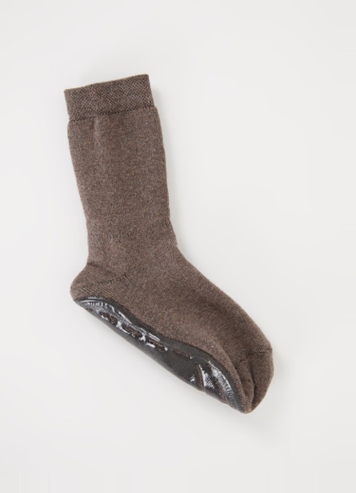 Ewers Huissokken in katoenblend met anti-slip - voorkant 2 donkerbruin