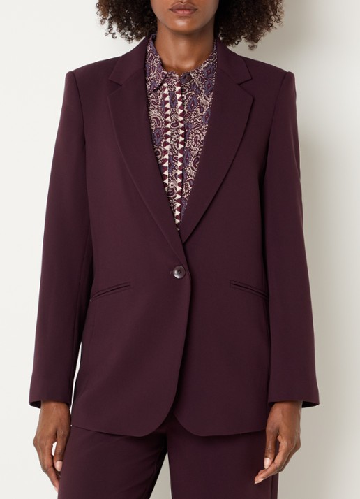 Expresso Blazer met paspelzakken en schoudervulling - detail aubergine