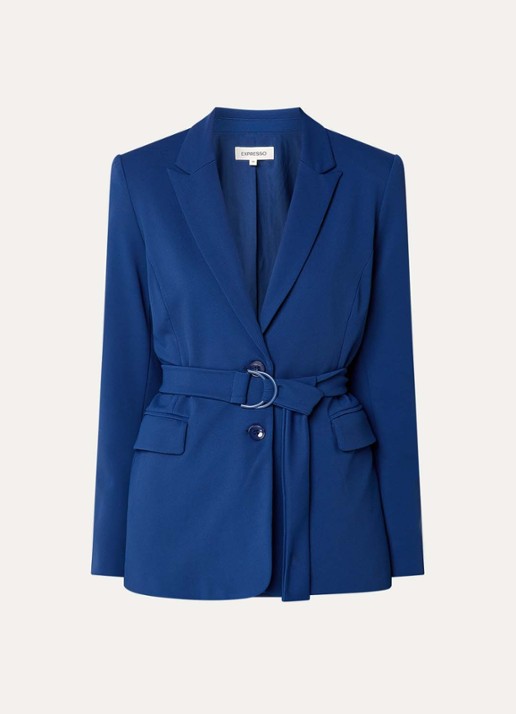 Expresso Blazer met strikceintuur en klepzakken - voorkant royalblauw