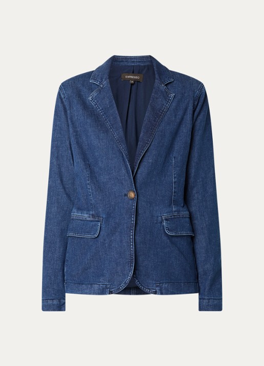 Expresso Blazer van chambray met klepzakken - voorkant 2 indigo