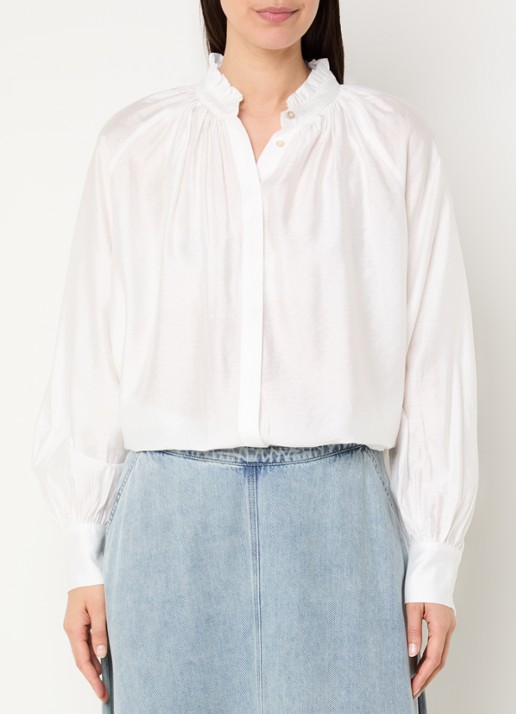 Expresso Blouse met ballonmouw en opstaande kraag