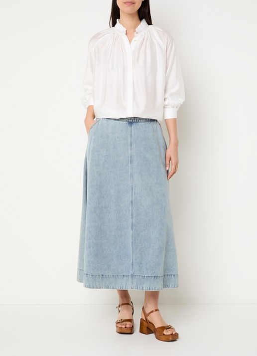 Expresso Blouse met ballonmouw en opstaande kraag - voorkant 3 wit