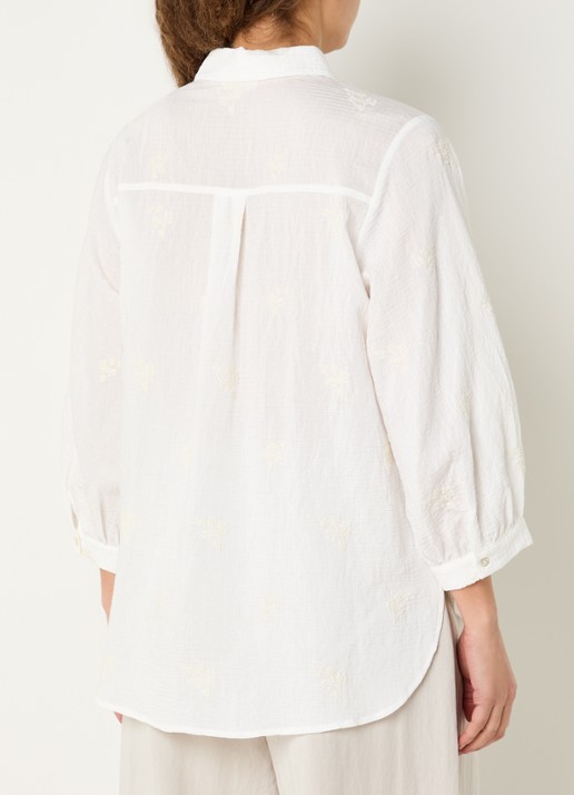 Expresso Blouse met bloemborduring en pofmouw - achterkant 3 gebroken wit