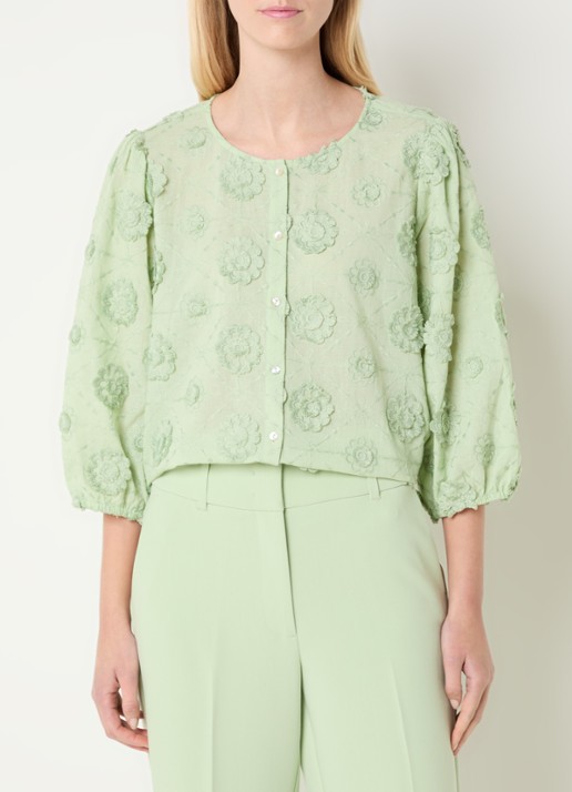 Expresso Blouse met borduring en ballonmouw
