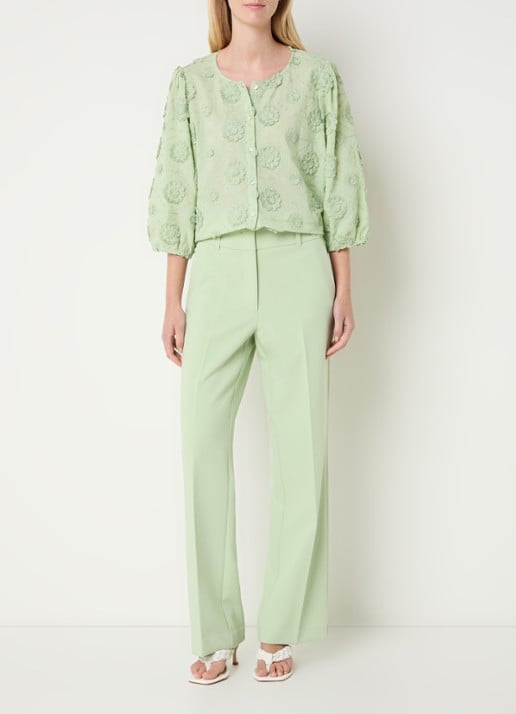 Expresso Blouse met borduring en ballonmouw - voorkant 4 lichtgroen