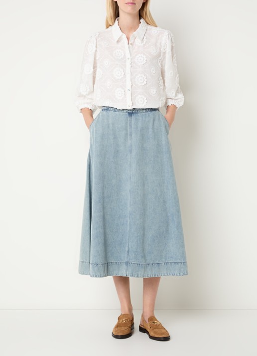Expresso Blouse met borduring - voorkant 4 wit