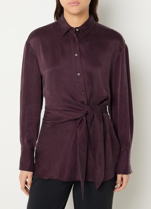 Expresso Blouse met gestrikt detail en glanzende finish