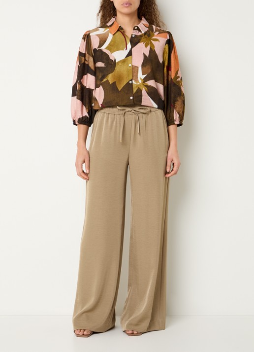 Expresso Blouse met grafisch bloemdessin - voorkant 3 roestbruin