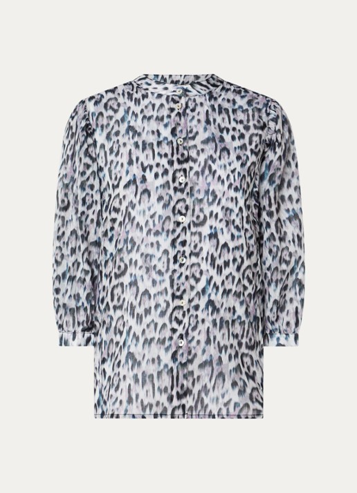 Expresso Blouse met panterprint en pofmouw - voorkant 3 lichtblauw